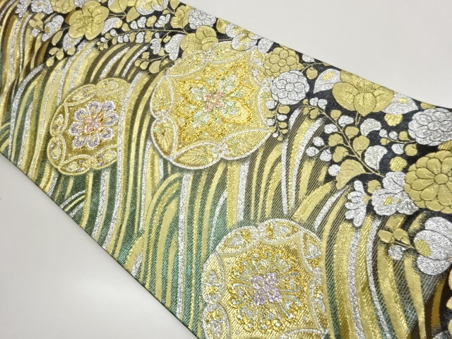 JAPANESE KIMONO / MALL: WOVEN WAVE / FLORAL / LEAF PATTERNS FUKURO OBI